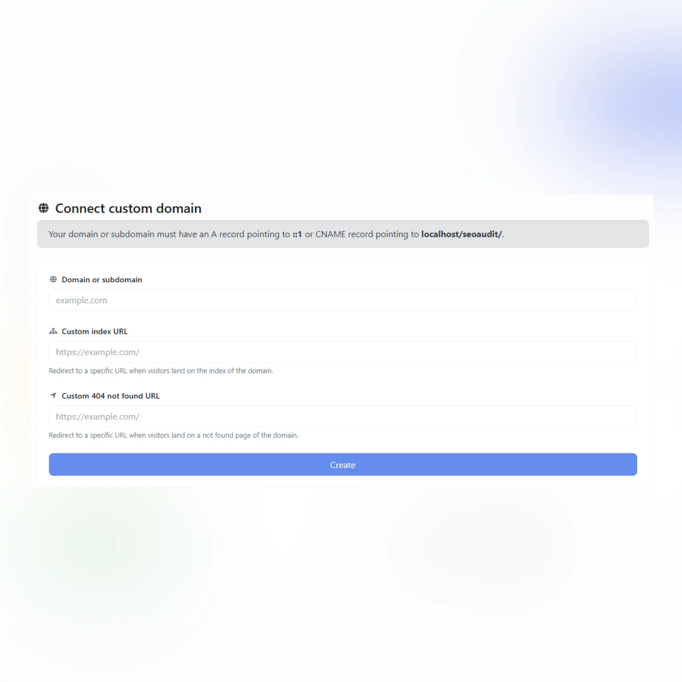 Screenshot of the app custom domains feature for audits