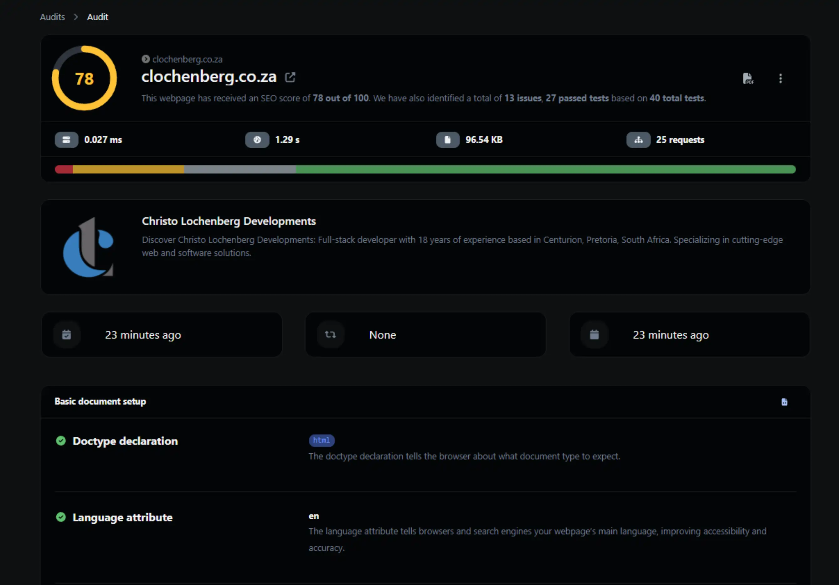 Screenshot of the app dashboard